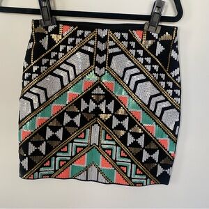 Express Black and Gold Sequin Mini Skirt
